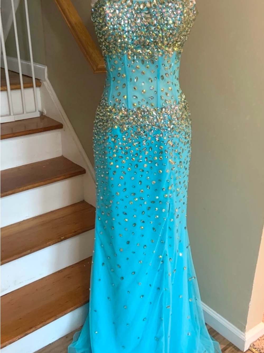 Jovani Turquoise Strapless Crystal Pageant & Prom Gown